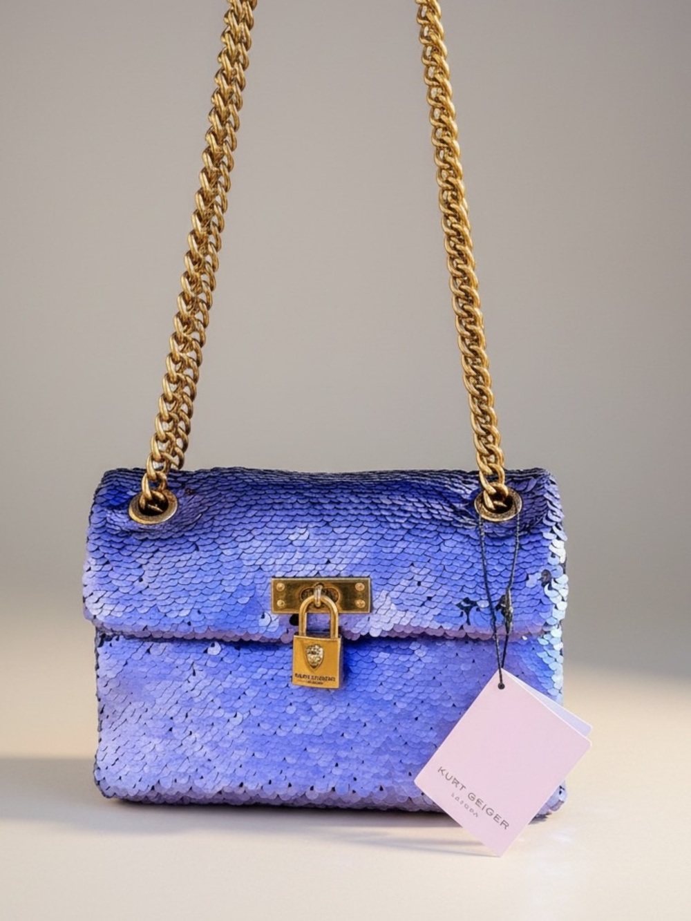 Kurt Geiger London Sequin Mini Brixton Crossbody in Periwinkle/Purple w Dustbag
